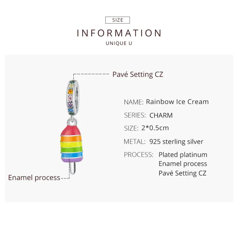 (bilde for) Pandora Style Silver Rainbow Ice Cream Dangle - BSC351 - Vis 8
