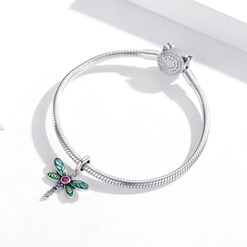 (bilde for) Pandora Style Silver Shiny Dragonfly Dangle - SCC1706 - Vis 3