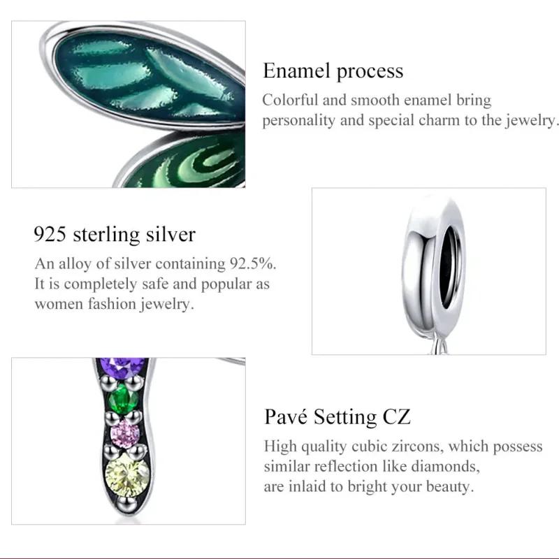 (bilde for) Pandora Style Silver Shiny Dragonfly Dangle - SCC1706 - Vis 7
