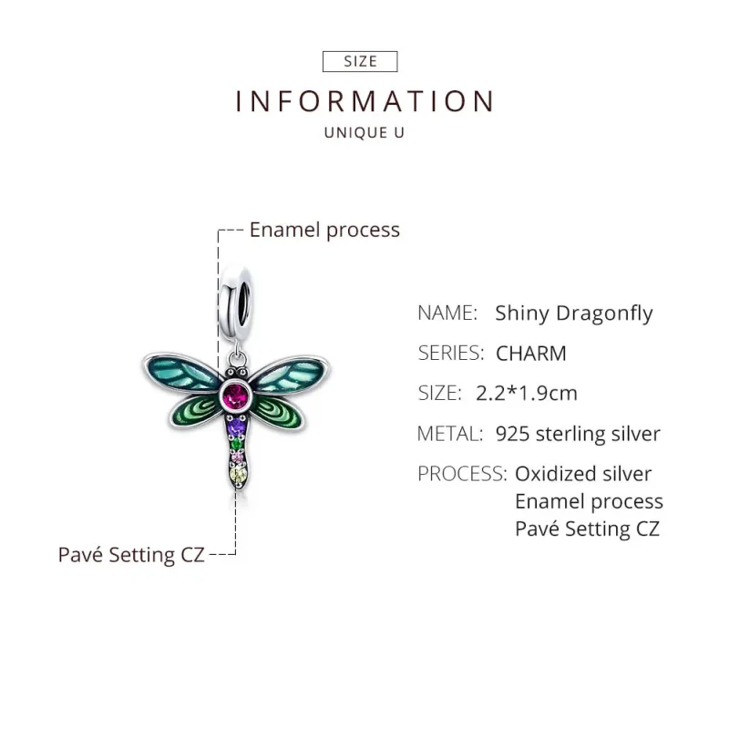 (bilde for) Pandora Style Silver Shiny Dragonfly Dangle - SCC1706 - Vis 8