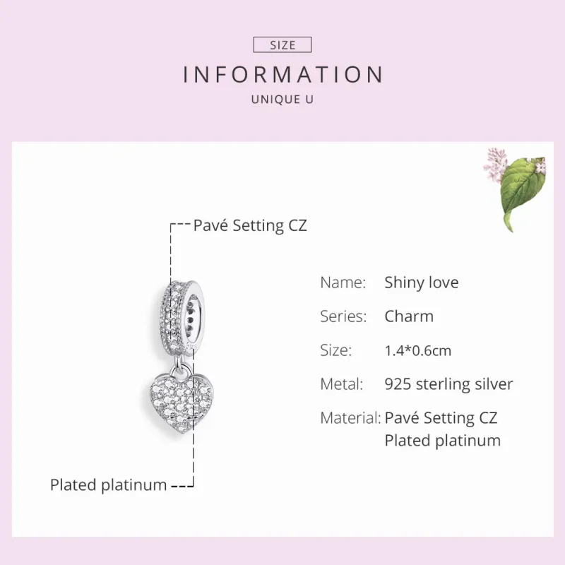 (bilde for) Pandora Style Silver Shiny Love Dangle - BSC211 - Vis 6