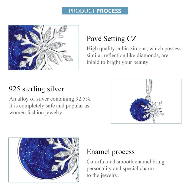 (bilde for) Pandora Style Silver Snowy Night Sky Dangle - BSC367 - Vis 7
