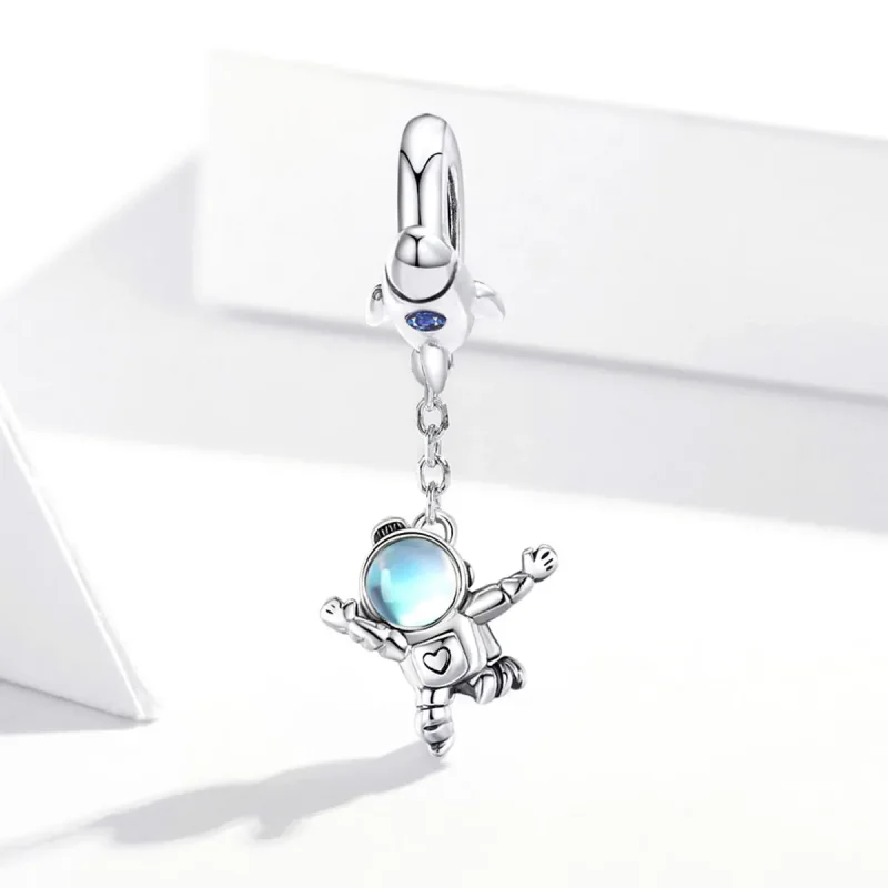 (bilde for) Pandora Style Silver Spaceship & Astronaut Dangle - SCC1695 - Vis 2