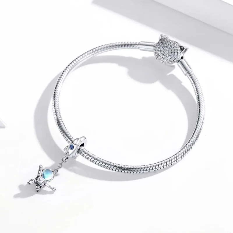 (bilde for) Pandora Style Silver Spaceship & Astronaut Dangle - SCC1695 - Vis 3