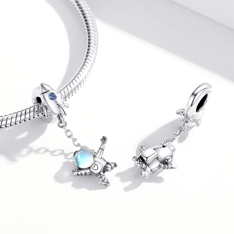 (bilde for) Pandora Style Silver Spaceship & Astronaut Dangle - SCC1695 - Vis 4