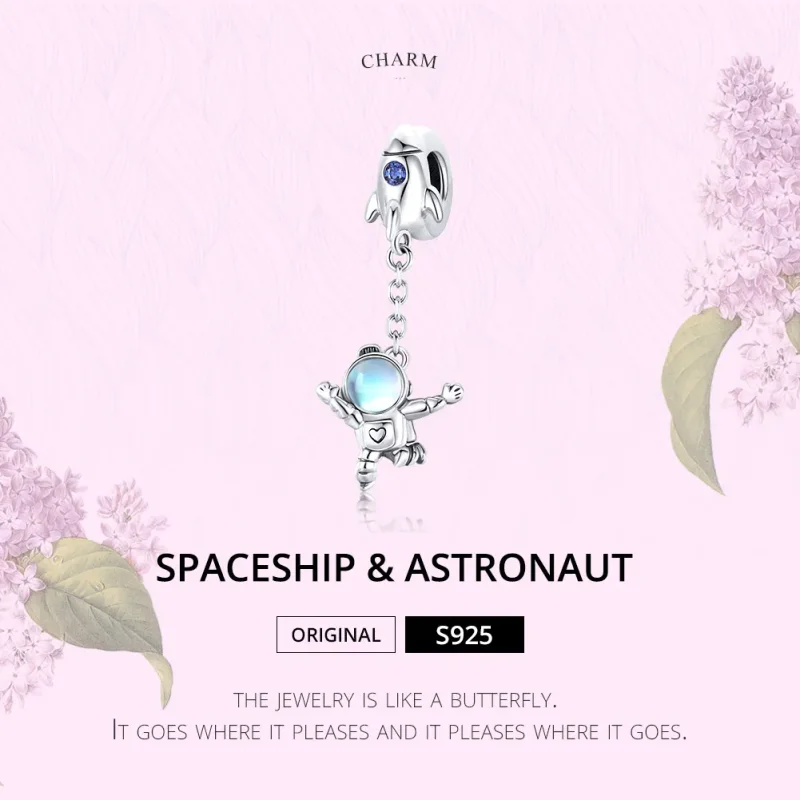 (bilde for) Pandora Style Silver Spaceship & Astronaut Dangle - SCC1695 - Vis 6