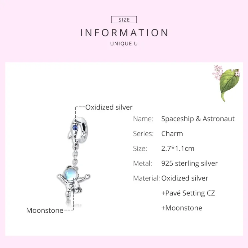 (bilde for) Pandora Style Silver Spaceship & Astronaut Dangle - SCC1695 - Vis 7