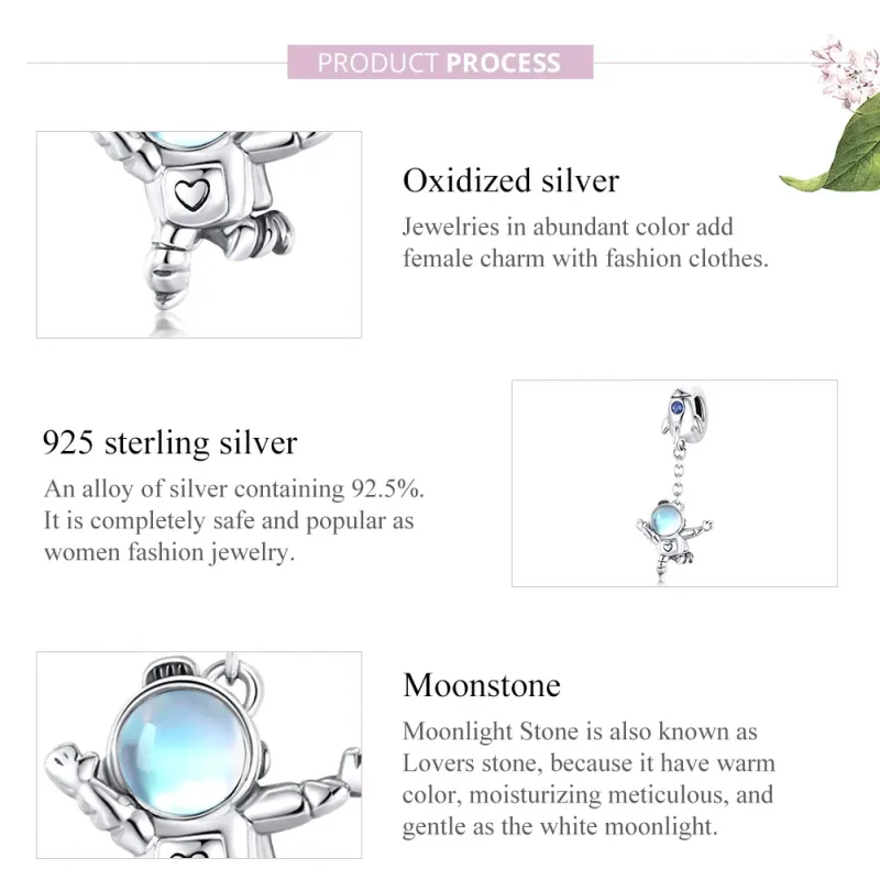 (bilde for) Pandora Style Silver Spaceship & Astronaut Dangle - SCC1695 - Vis 8