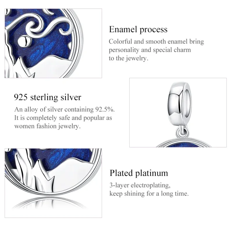(bilde for) Pandora Style Silver Starry Sky Dangle - SCC1389 - Vis 5