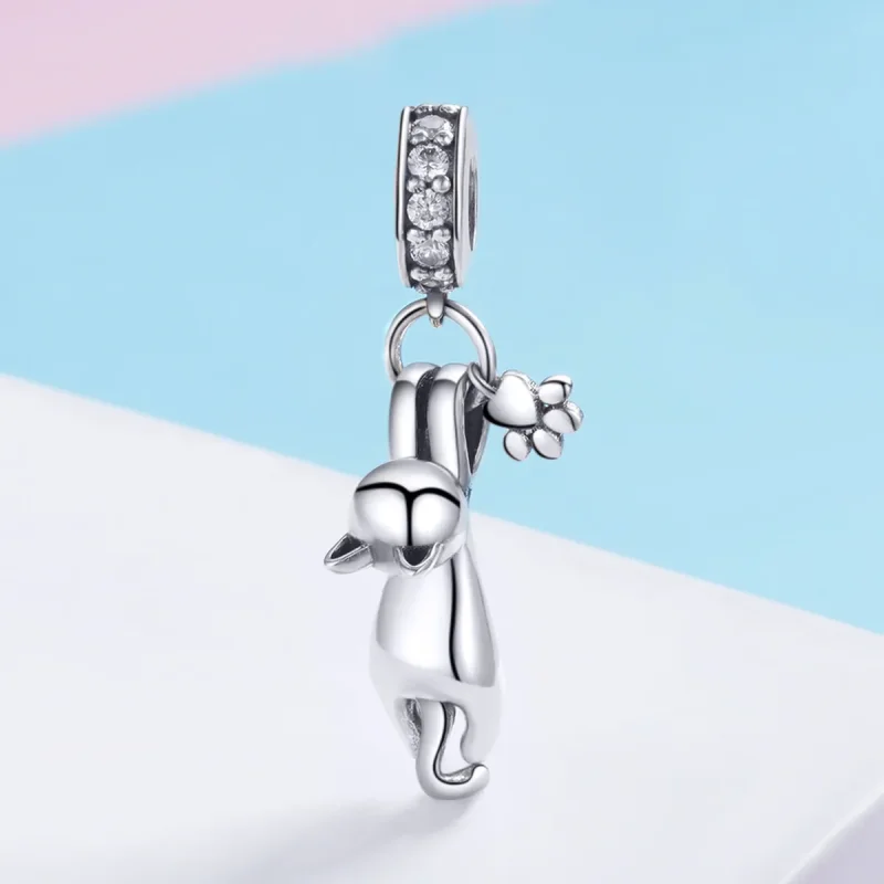 (bilde for) Pandora Style Silver Sticky Cat Dangle - SCC930 - Vis 2