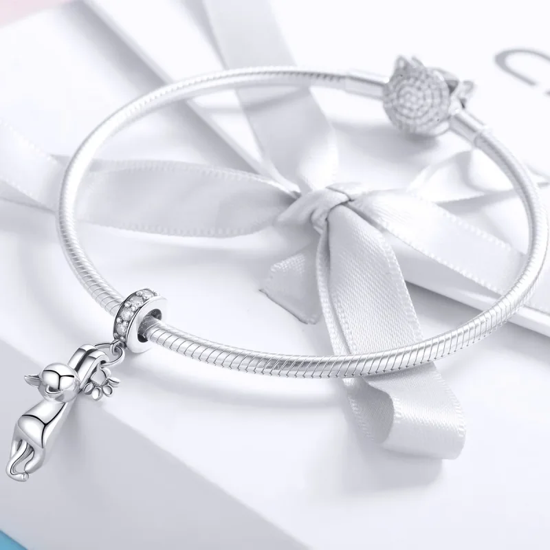 (bilde for) Pandora Style Silver Sticky Cat Dangle - SCC930 - Vis 3