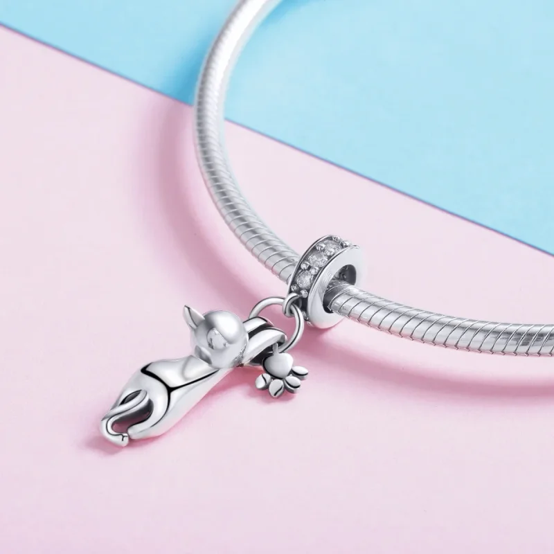 (bilde for) Pandora Style Silver Sticky Cat Dangle - SCC930 - Vis 4