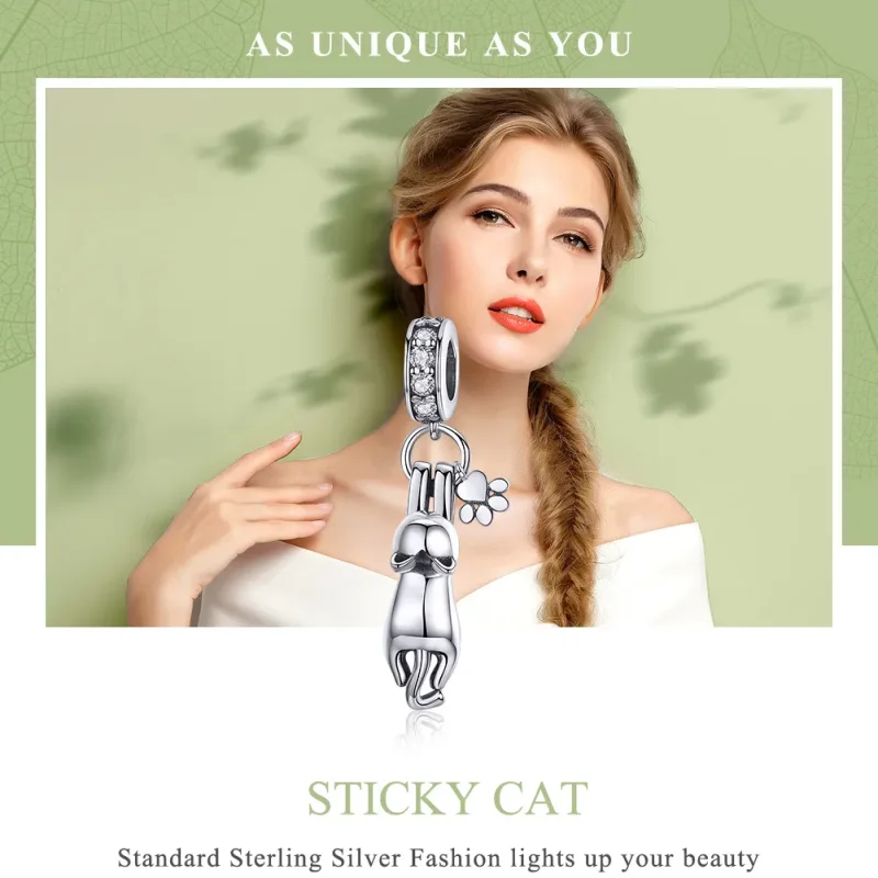 (bilde for) Pandora Style Silver Sticky Cat Dangle - SCC930 - Vis 6