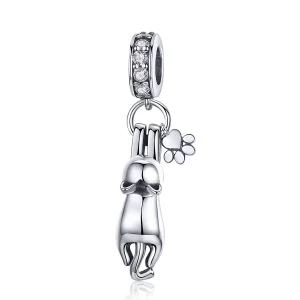 (bilde for) Pandora Style Silver Sticky Cat Dangle - SCC930