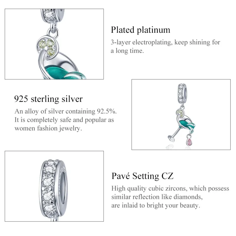 (bilde for) Pandora Style Silver Summer Cocktail Dingle - BSC262 - Vis 7
