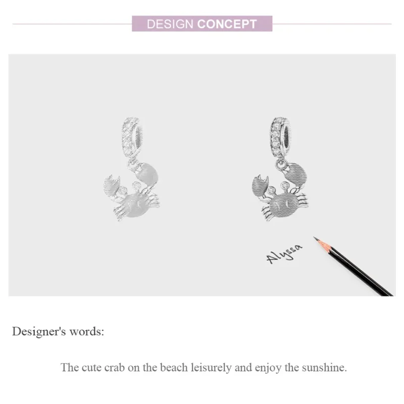 (bilde for) Pandora Style Silver Summer Crab Dangle - BSC076 - Vis 6