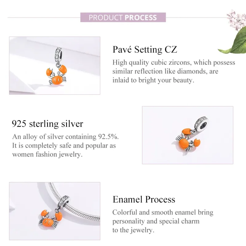 (bilde for) Pandora Style Silver Summer Crab Dangle - BSC076 - Vis 8