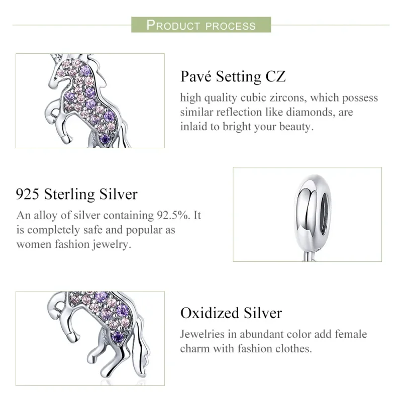 (bilde for) Pandora Style Silver Unicorn Dangle - SCC996 - Vis 7