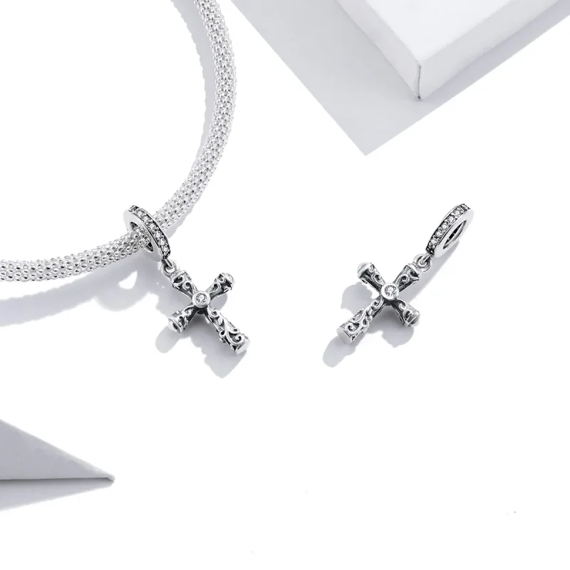 (bilde for) Pandora Style Silver Vintage Cross Dangle - BSC313 - Vis 4