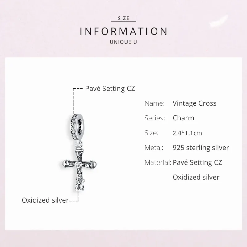 (bilde for) Pandora Style Silver Vintage Cross Dangle - BSC313 - Vis 6