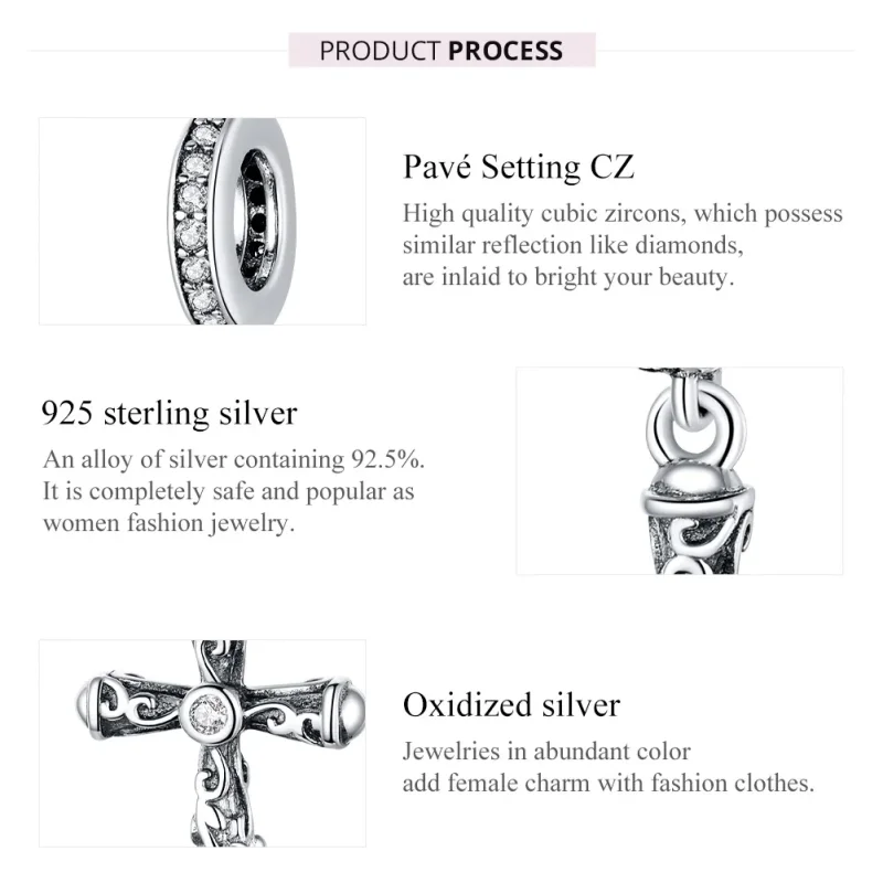 (bilde for) Pandora Style Silver Vintage Cross Dangle - BSC313 - Vis 7