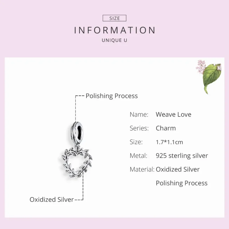 (bilde for) Pandora Style Silver Weave Love Dangle - SCC1520 - Vis 7