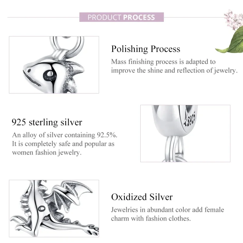 (bilde for) Pandora Style Silver You Are Magic Dragon Dangle - SCC1322 - Vis 8