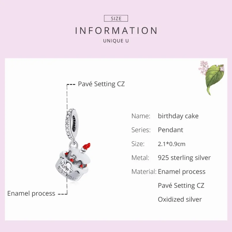 (bilde for) Pandora Style Sølv bursdagskake Dangle - SCC1848 - Vis 5