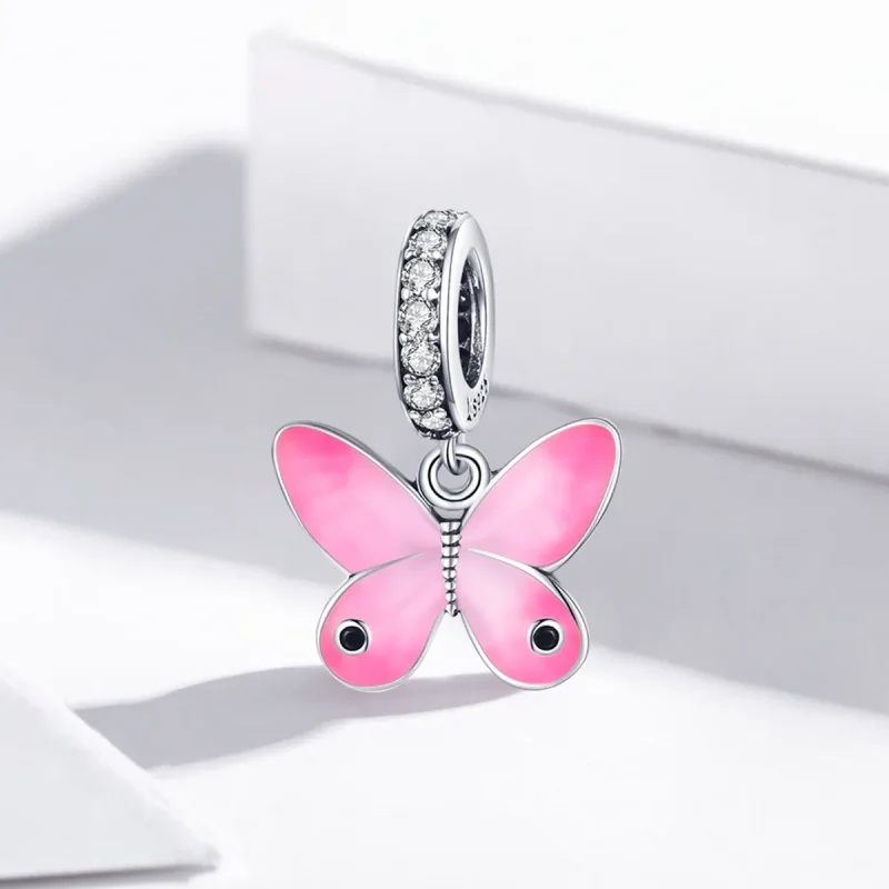 (bilde for) Pandora Style Sølv Rosa Butterfly Dingle - SCC1728 - Vis 2