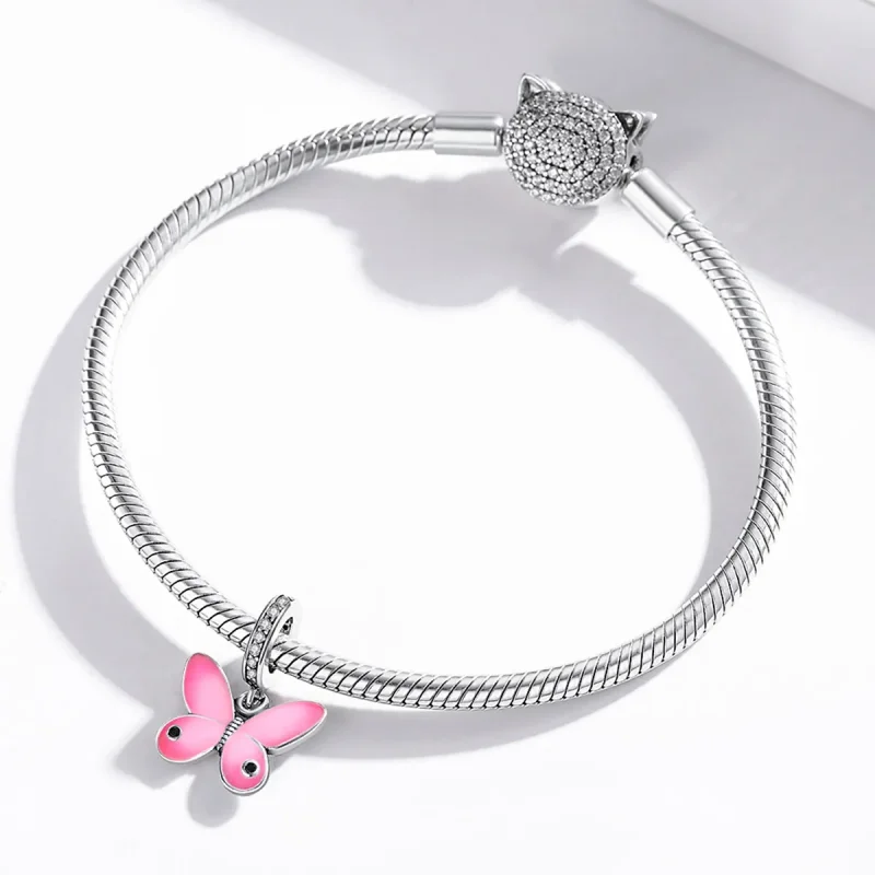 (bilde for) Pandora Style Sølv Rosa Butterfly Dingle - SCC1728 - Vis 3