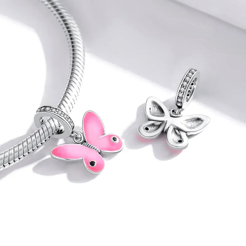 (bilde for) Pandora Style Sølv Rosa Butterfly Dingle - SCC1728 - Vis 4