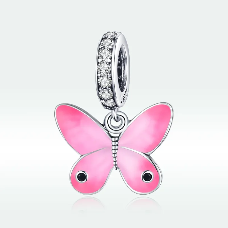 (bilde for) Pandora Style Sølv Rosa Butterfly Dingle - SCC1728 - Vis 5