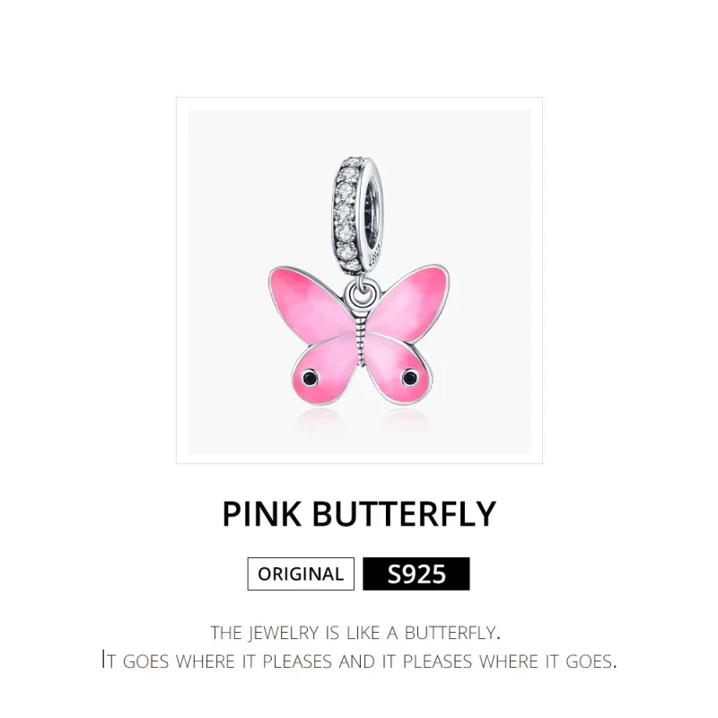 (bilde for) Pandora Style Sølv Rosa Butterfly Dingle - SCC1728 - Vis 6