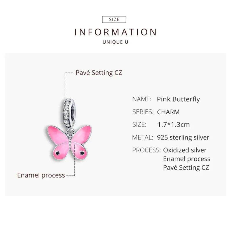 (bilde for) Pandora Style Sølv Rosa Butterfly Dingle - SCC1728 - Vis 8