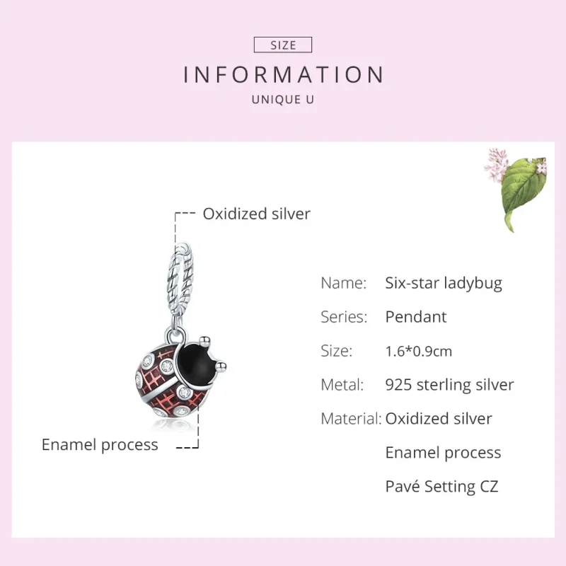 (bilde for) Pandora Style Sølv Seks-Star Ladybug Dangle - SCC1874 - Vis 6