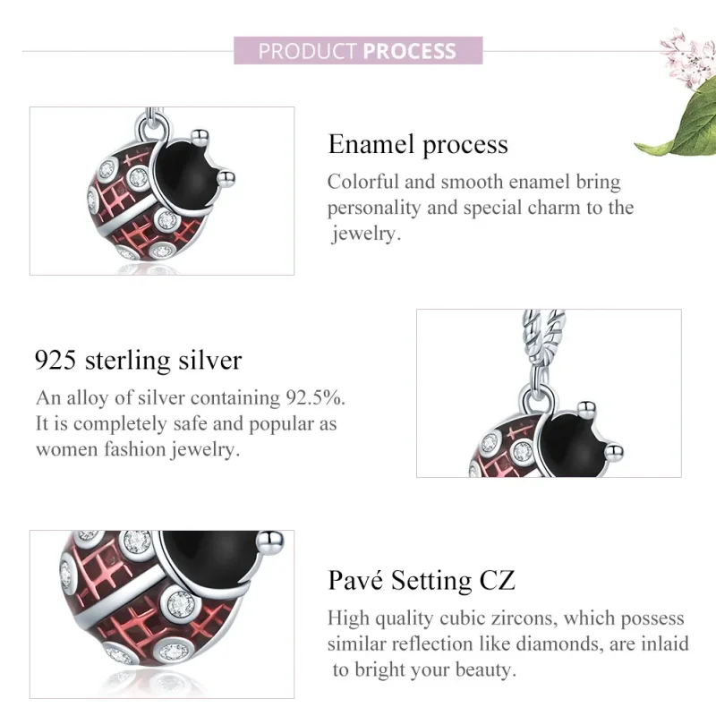 (bilde for) Pandora Style Sølv Seks-Star Ladybug Dangle - SCC1874 - Vis 7