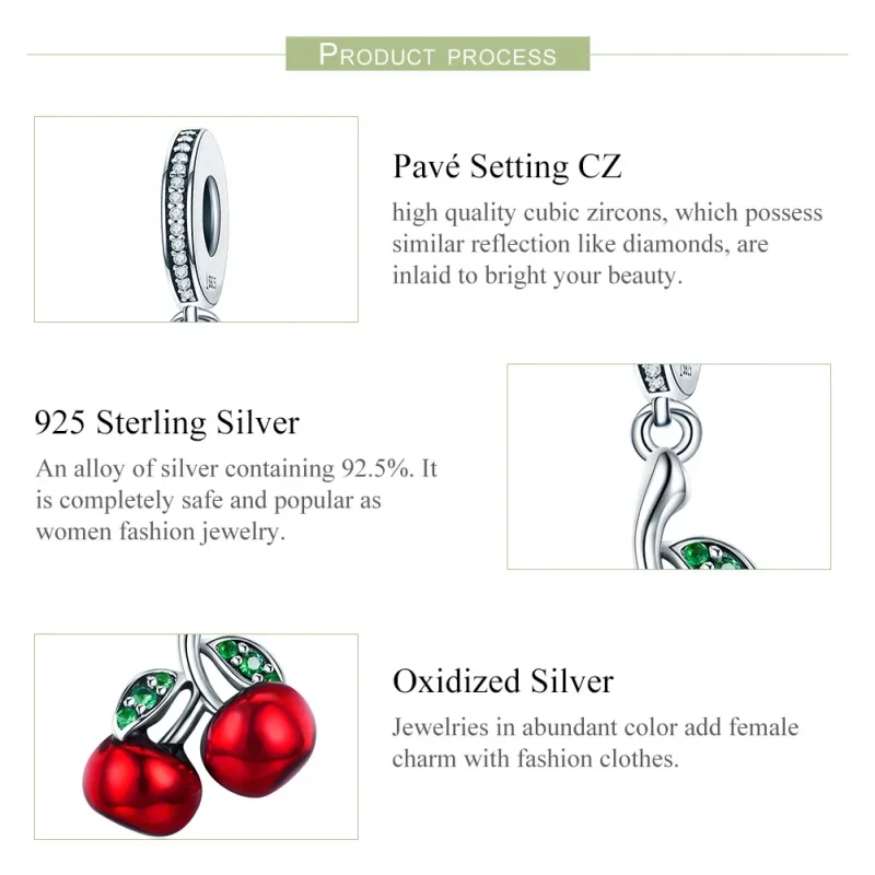 (bilde for) Pandora Style Sølv sommerkirsebær Dangle - SCC784 - Vis 7