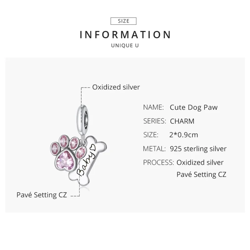 (bilde for) Pandora Style Sølv Søt Hundepote Dangle - SCC1680 - Vis 8