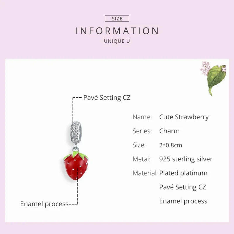 (bilde for) Pandora Style Sølv Søt Strawberry Dangle - SCC1537 - Vis 7