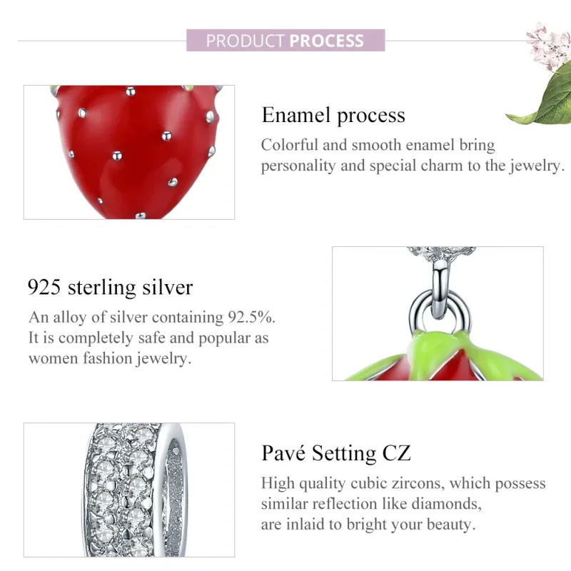 (bilde for) Pandora Style Sølv Søt Strawberry Dangle - SCC1537 - Vis 8