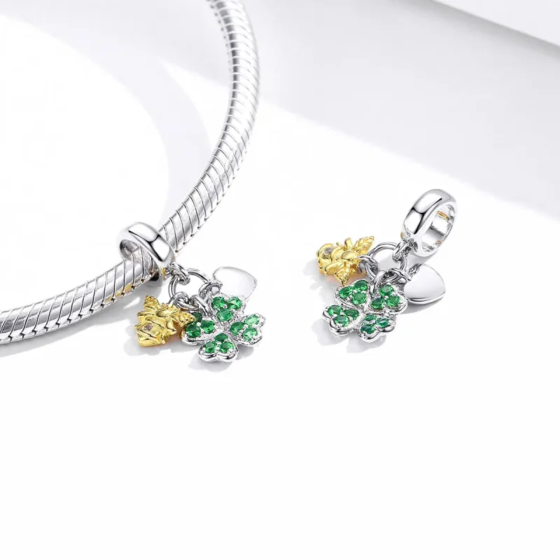 (bilde for) Pandora Style Two Tone Bicolor Clover Med Bee Dingle - BSC303 - Vis 4
