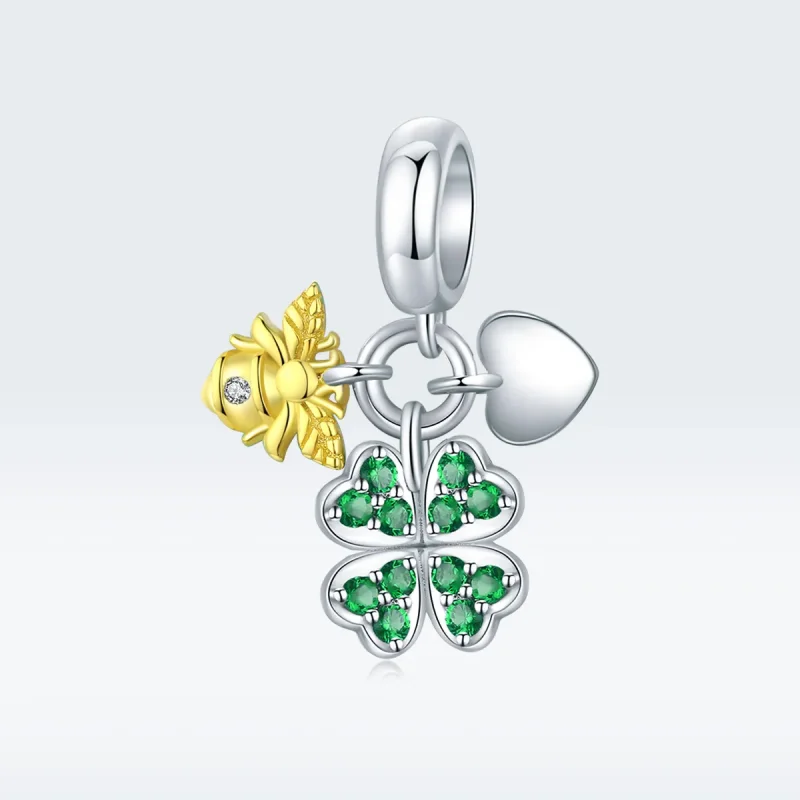 (bilde for) Pandora Style Two Tone Bicolor Clover Med Bee Dingle - BSC303 - Vis 5