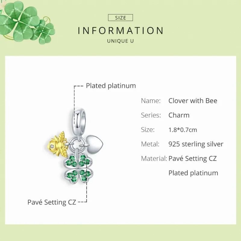 (bilde for) Pandora Style Two Tone Bicolor Clover Med Bee Dingle - BSC303 - Vis 6