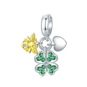 (bilde for) Pandora Style Two Tone Bicolor Clover Med Bee Dingle - BSC303