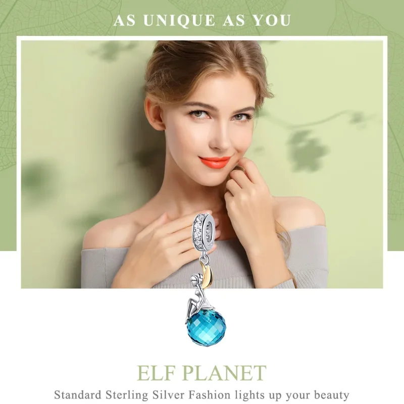 (bilde for) Pandora Style Two Tone Bicolor Elf Planet Dangle - BSC056 - Vis 6