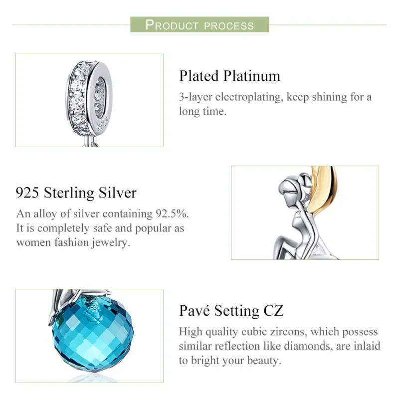 (bilde for) Pandora Style Two Tone Bicolor Elf Planet Dangle - BSC056 - Vis 7