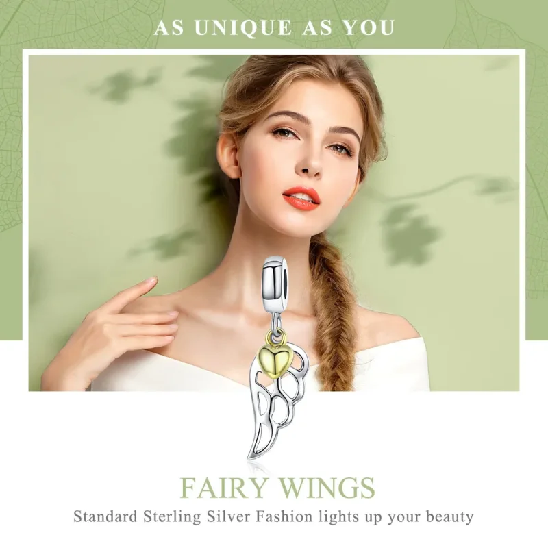 (bilde for) Pandora Style Two Tone Bicolor Elf Wings Dingle - SCC838 - Vis 6