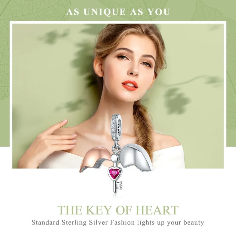 (bilde for) Pandora Style Two Tone Bicolor Key In Open Heart Dingle - SCC844 - Vis 6