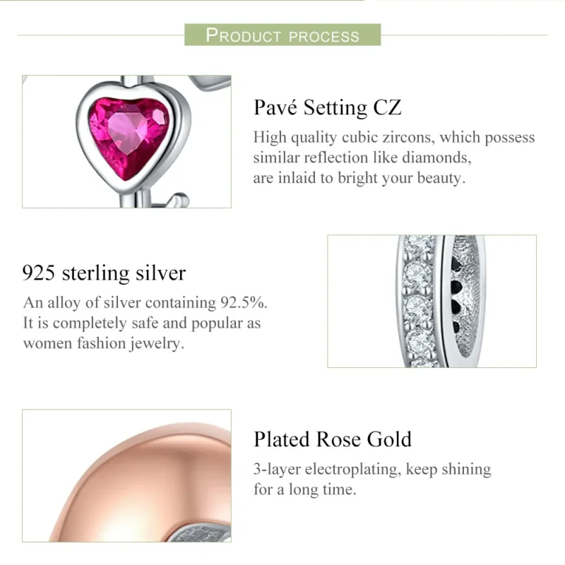 (bilde for) Pandora Style Two Tone Bicolor Key In Open Heart Dingle - SCC844 - Vis 7