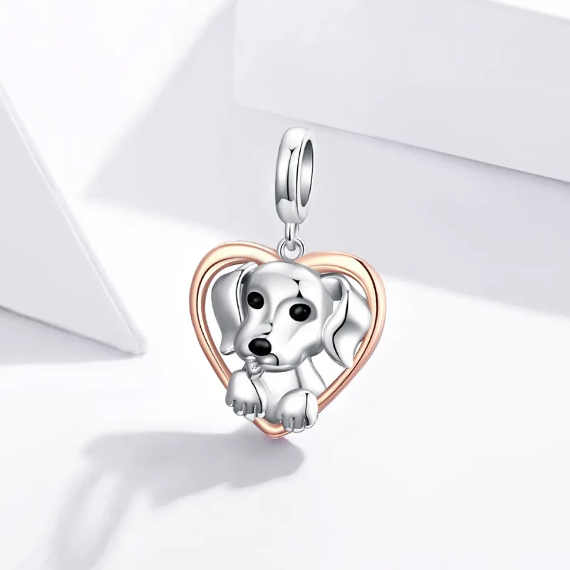 (bilde for) Pandora Style Two Tone Bicolor Labrador Puppy Dangle - SCC1611 - Vis 2